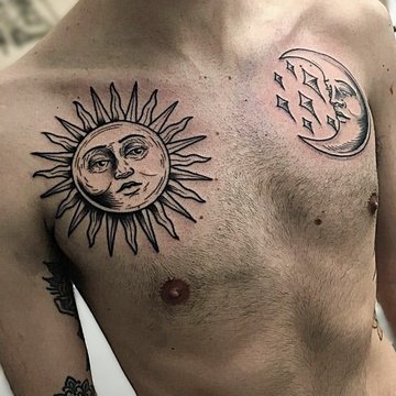 Tatuaże słońce i księżyc dla mężczyzn