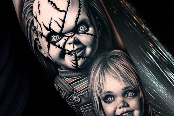 Chucky z lalką Tiffany w tatuażu