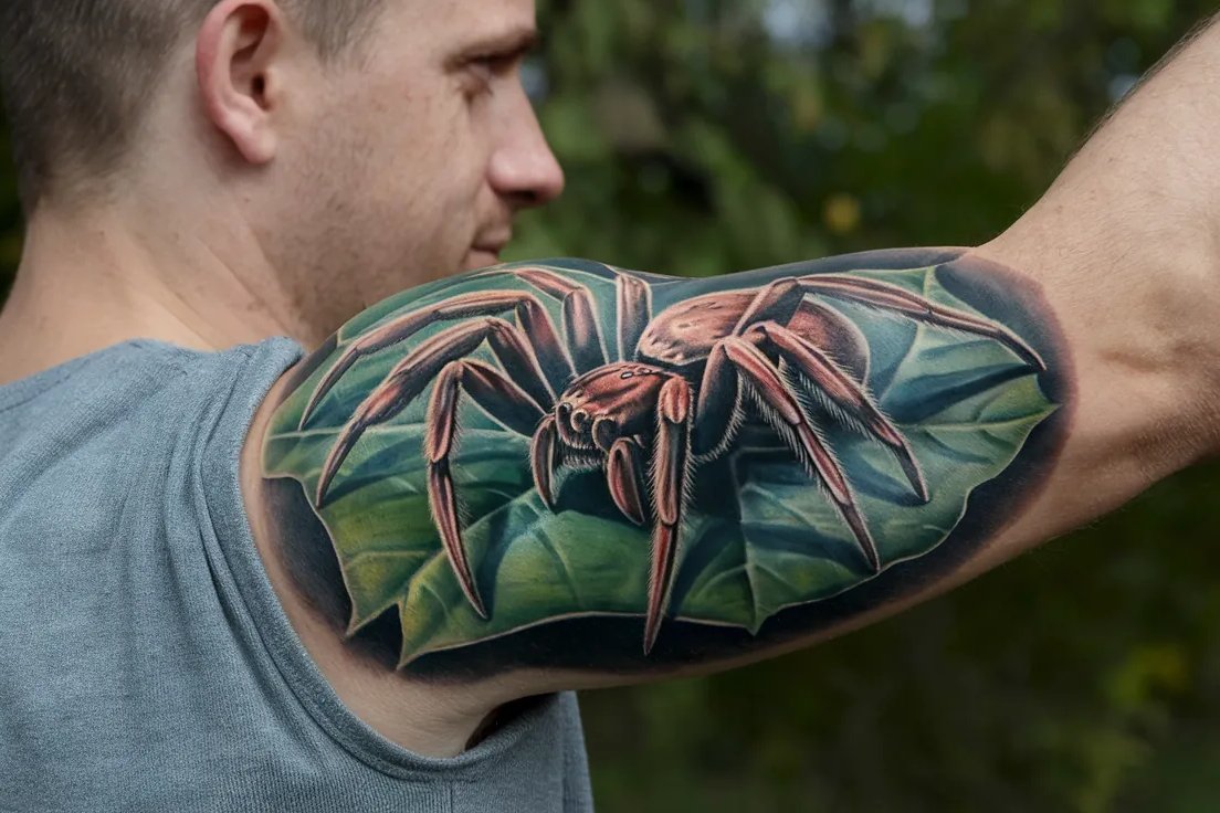 Tatuaż pająka 3D z realistycznym cieniem