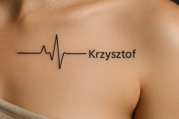 Linia życia z imieniem na obojczyku