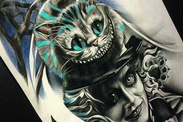 Tatuaż kot z Cheshire
