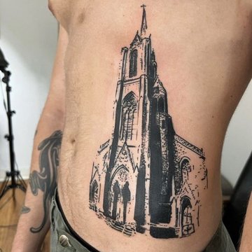 Tatuaż katedra na żebrach męski